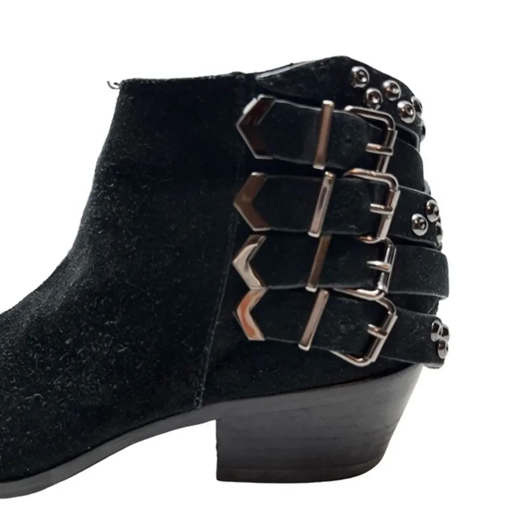 SAM EDELMAN PENROSE Black Ankle Booties Boots Buckles Gothic Leather Suede 6.5 - Picture 10 of 15